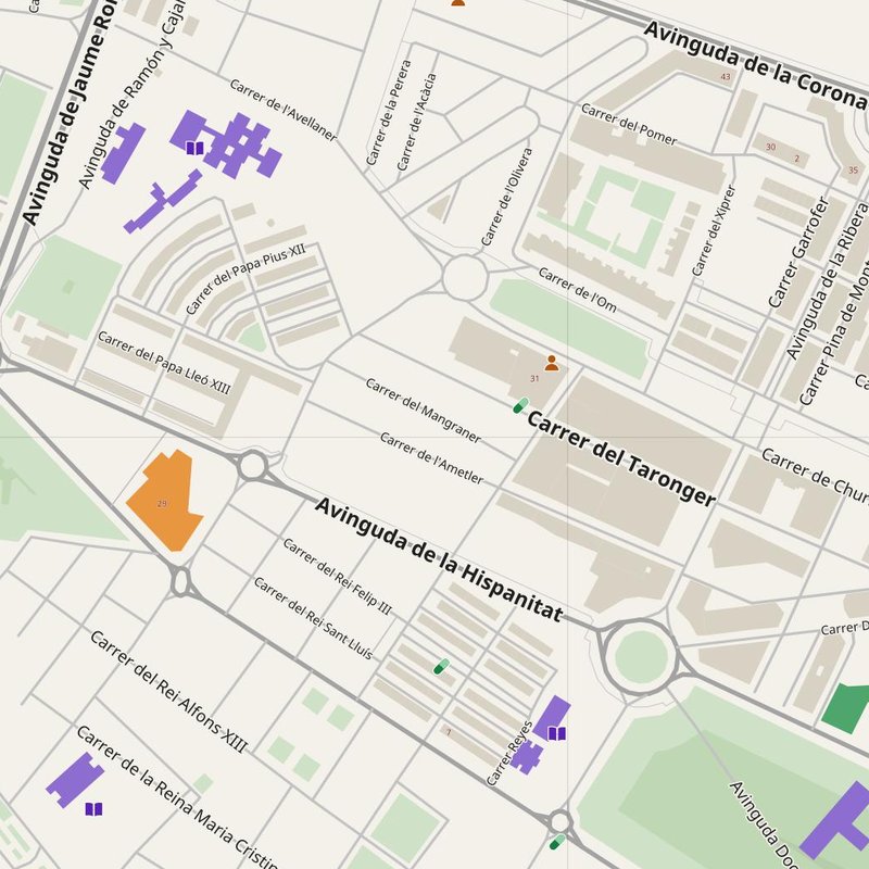 Grao de Murviedro map with house numbers, hospitals, police and fire stations — printable PDF, Spain