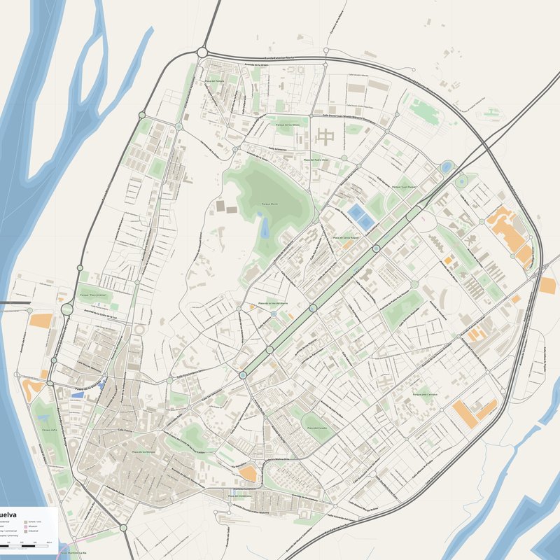 Huelva Map PDF — Printable Street Map Poster with House Numbers