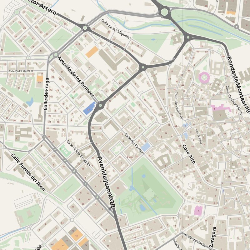 Huesca street map with house numbers — printable address map PDF, Spain