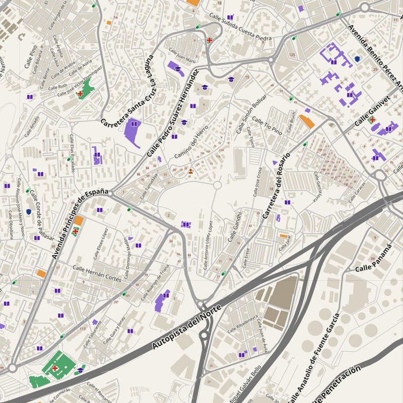 La Laguna map with house numbers, hospitals, police and fire stations — printable PDF, Spain