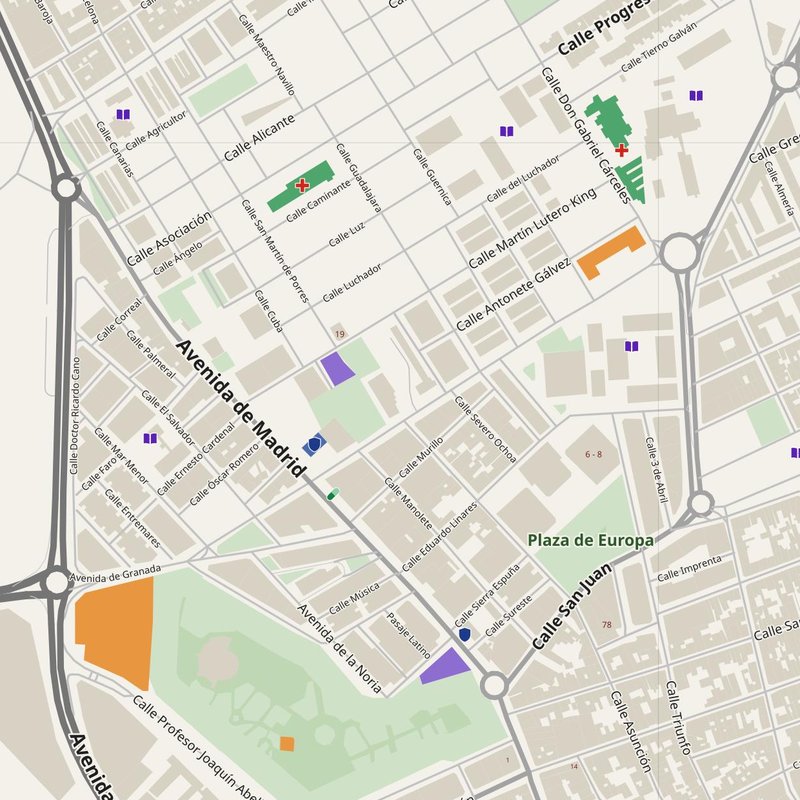 Murcia map with house numbers, hospitals, police and fire stations — printable PDF, Spain
