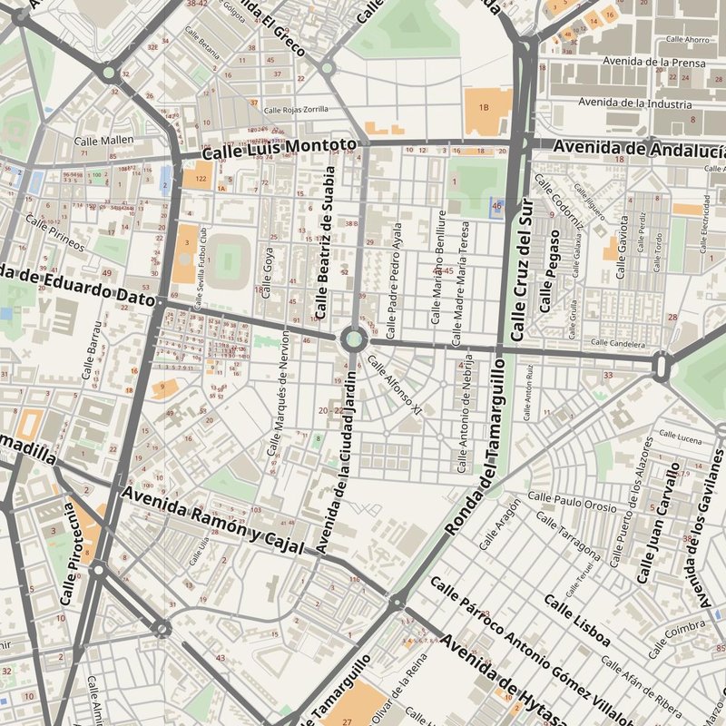 Sevilla street map with house numbers — printable address map PDF, Spain
