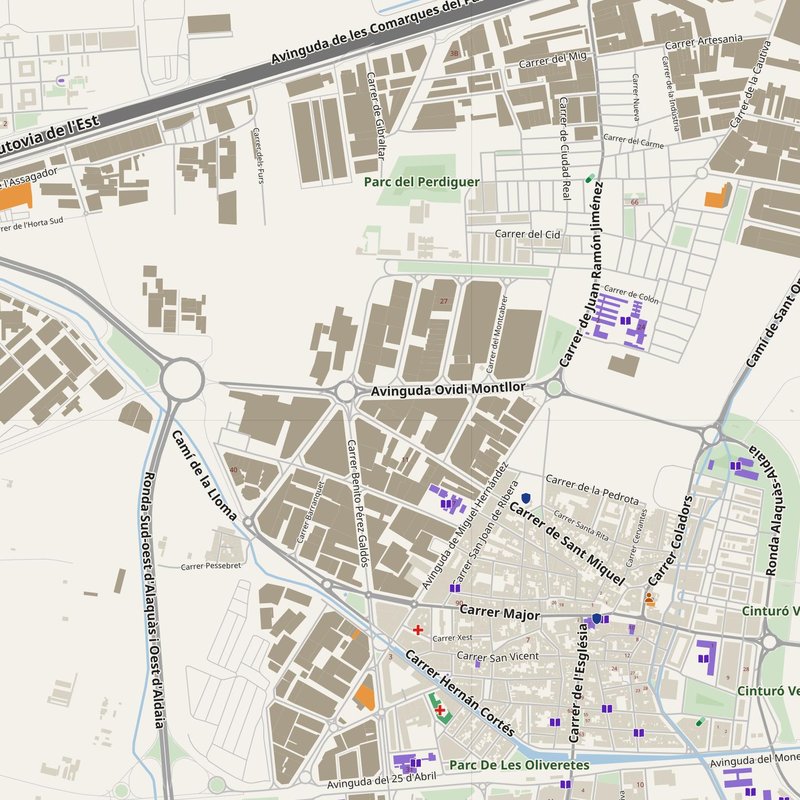 Valencia map with house numbers, hospitals, police and fire stations — printable PDF, Spain