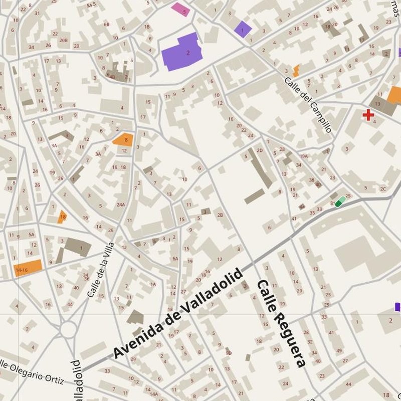 Valladolid map with house numbers, hospitals, police and fire stations — printable PDF, Spain