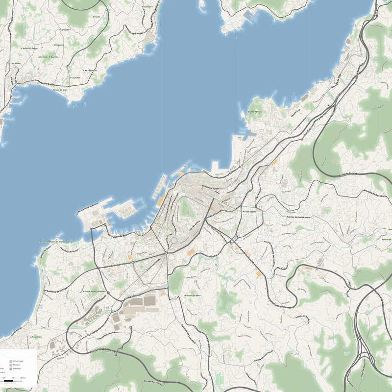 Pianta stradale stampabile di Vigo come poster, Spagna