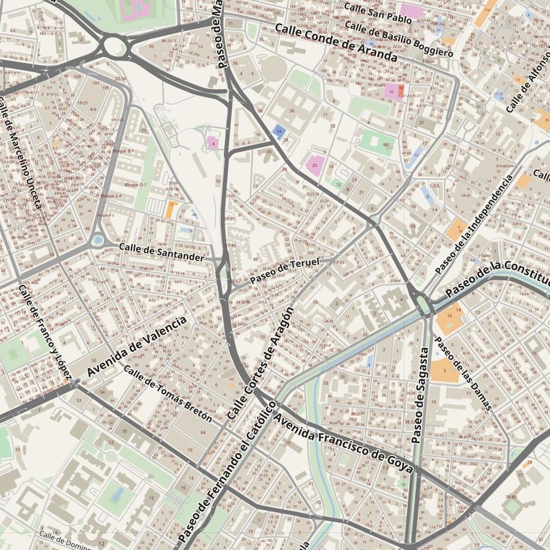 Zaragoza street map with house numbers — printable address map PDF, Spain