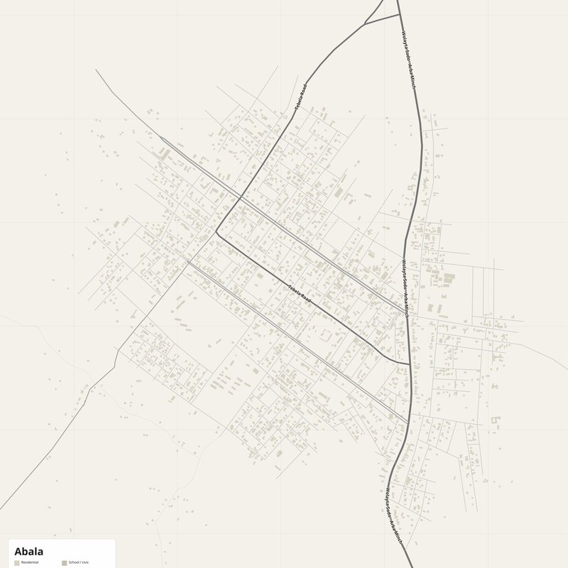 Printable street map poster of Abala, Ethiopia