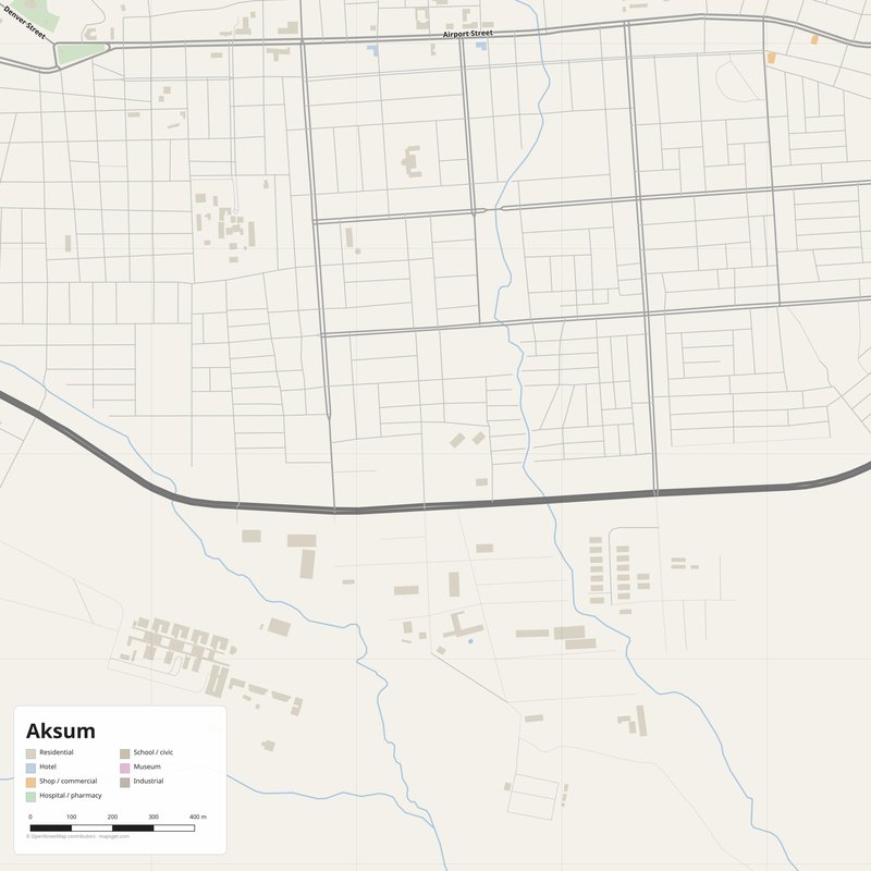 Aksum Map PDF — Printable Street Map Poster with House Numbers