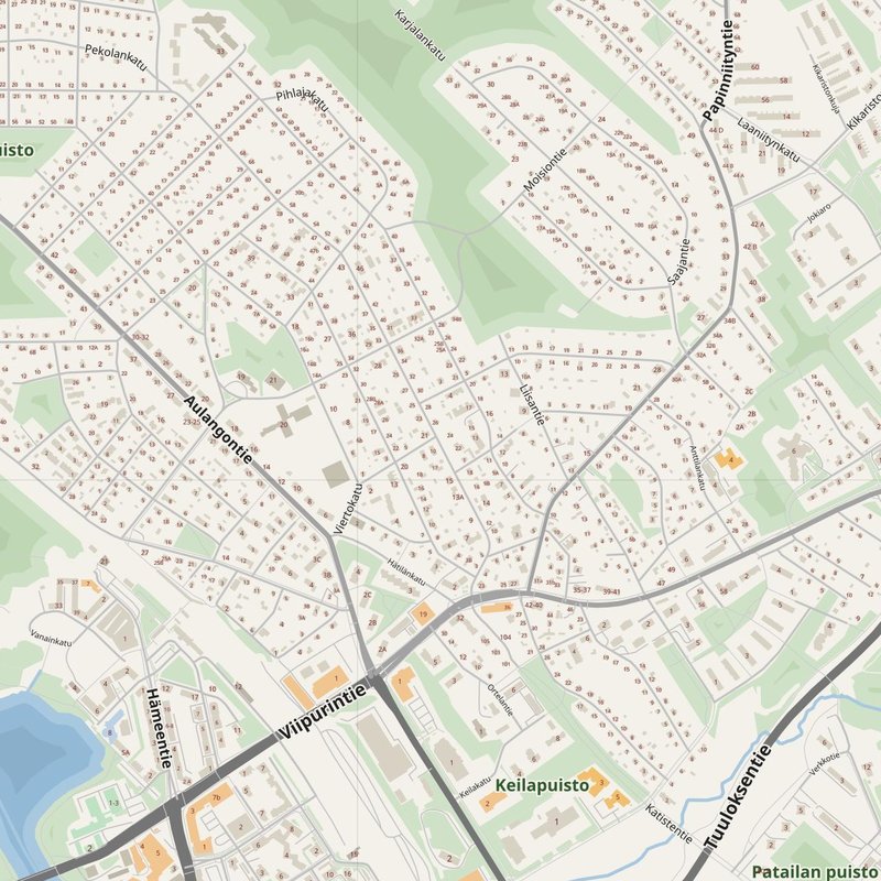 Hämeenlinna street map with house numbers — printable address map PDF, Finland