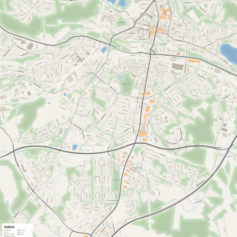 Hollola Map PDF — Printable Street Map Poster with House Numbers