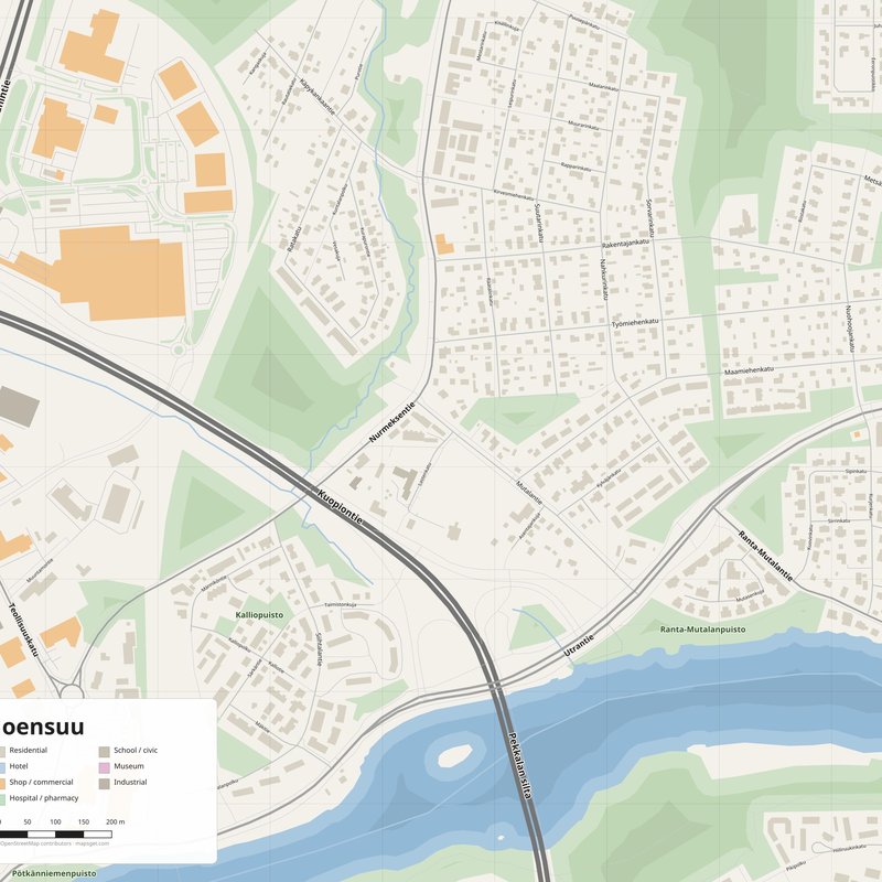 Printable street map poster of Joensuu, Finland