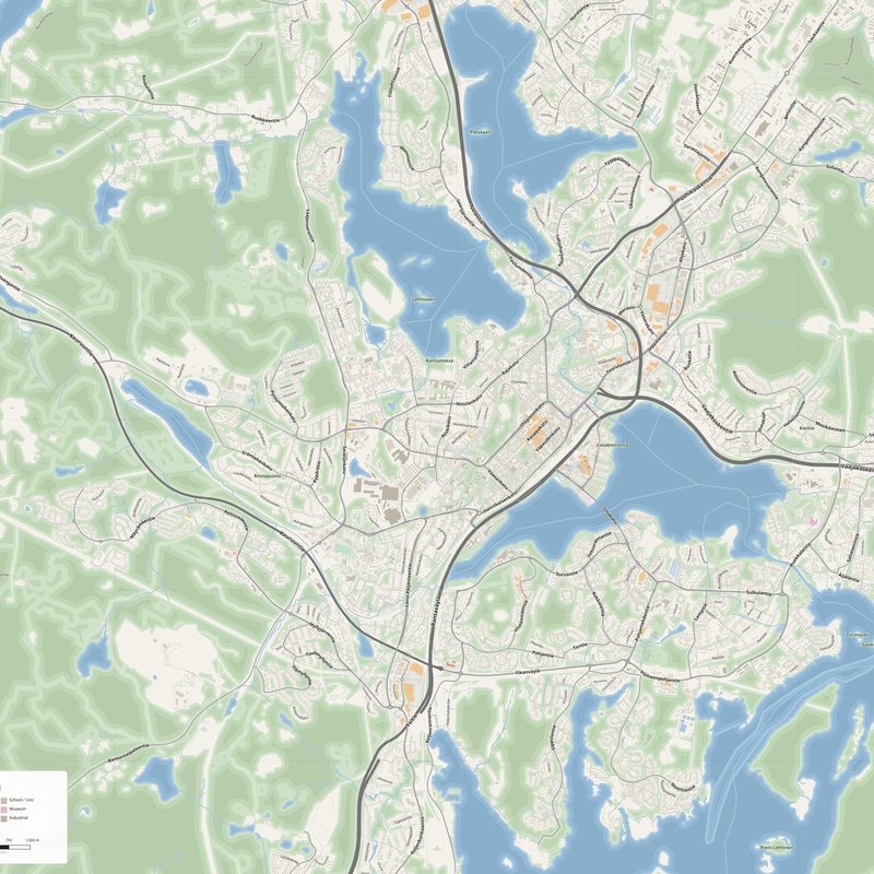 Printable street map poster of Jyväskylä, Finland