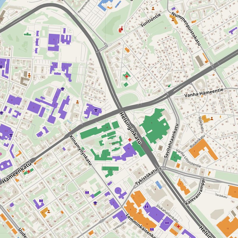Kaarina map with house numbers, hospitals, police and fire stations — printable PDF, Finland