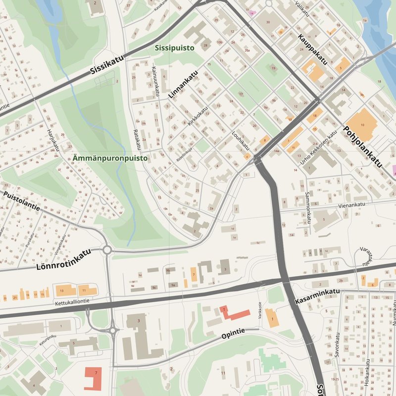 Kajaani street map with house numbers — printable address map PDF, Finland