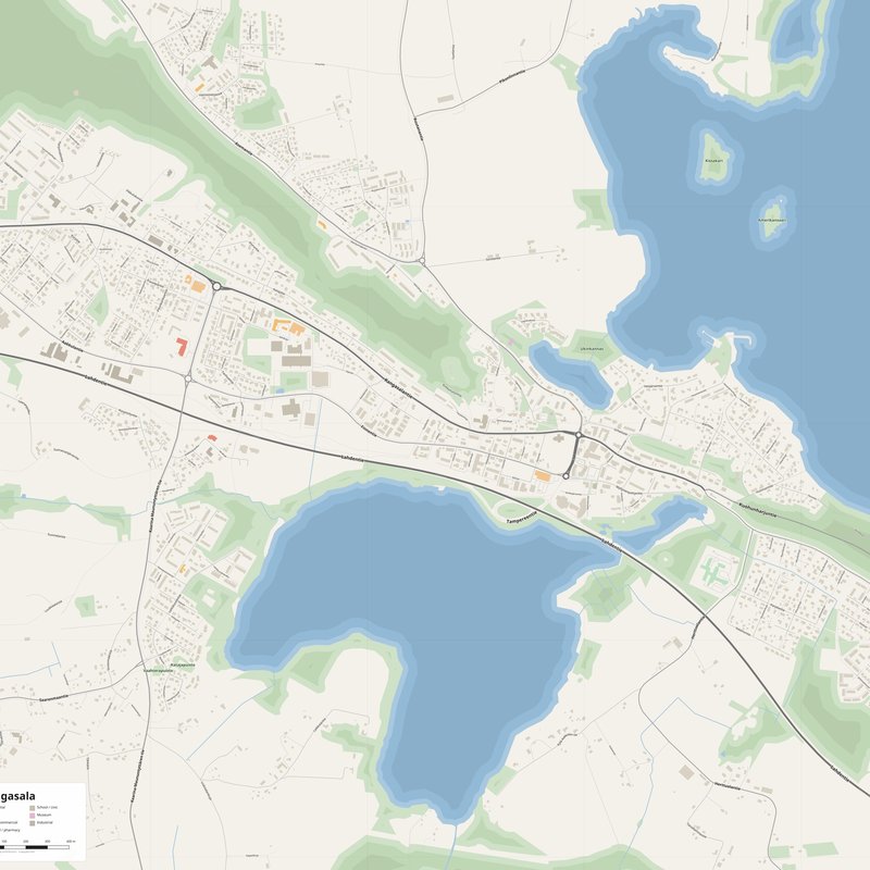 Kangasala Map PDF — Printable Street Map Poster with House Numbers