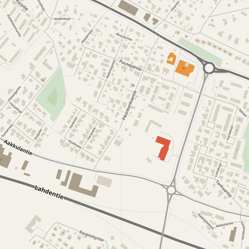 Kangasala map with house numbers, hospitals, police and fire stations — printable PDF, Finland