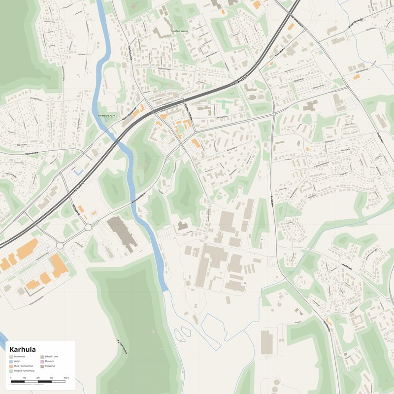 Karhula Map PDF — Printable Street Map Poster with House Numbers