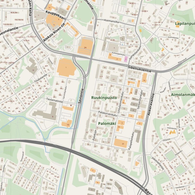 Kerava street map with house numbers — printable address map PDF, Finland