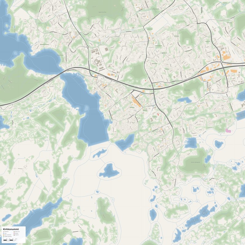 Kirkkonummi Map PDF — Printable Street Map Poster with House Numbers