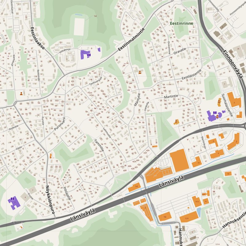 Kirkkonummi map with house numbers, hospitals, police and fire stations — printable PDF, Finland