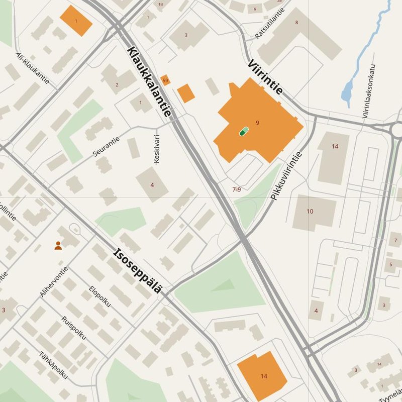 Klaukkala map with house numbers, hospitals, police and fire stations — printable PDF, Finland