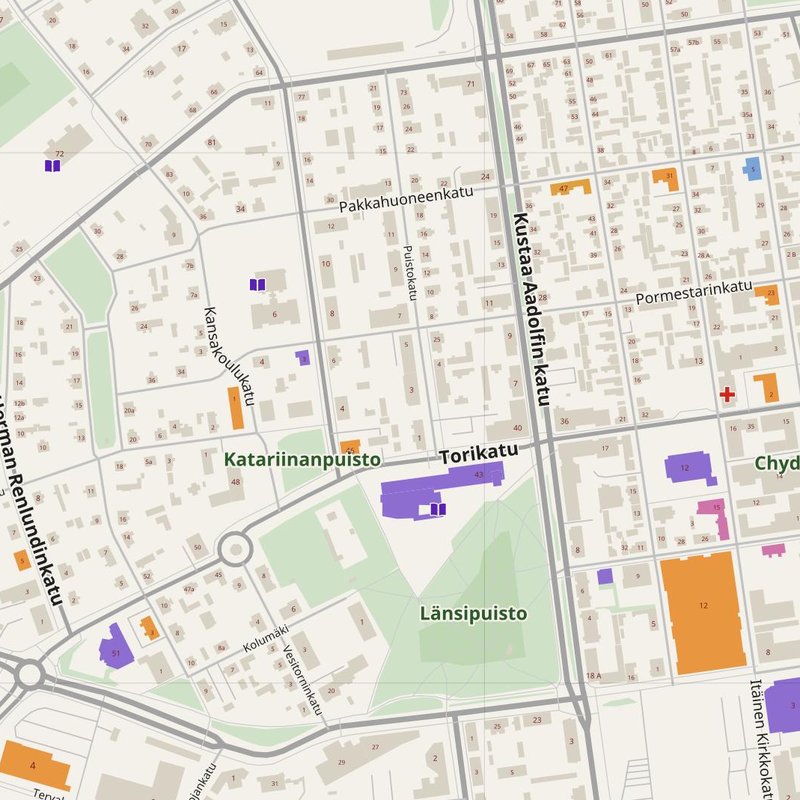 Kokkola map with house numbers, hospitals, police and fire stations — printable PDF, Finland