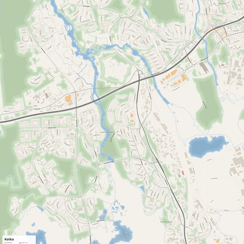 Kotka Map PDF — Printable Street Map Poster with House Numbers