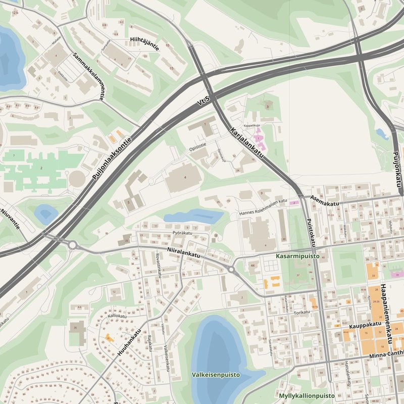 Kuopio street map with house numbers — printable address map PDF, Finland