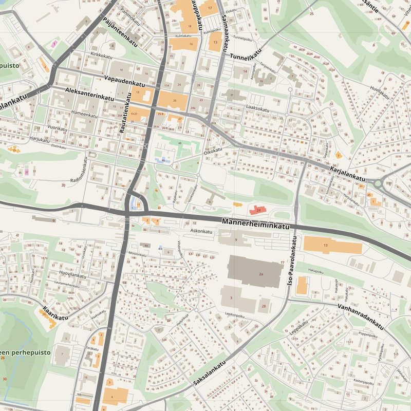 Lahti street map with house numbers — printable address map PDF, Finland
