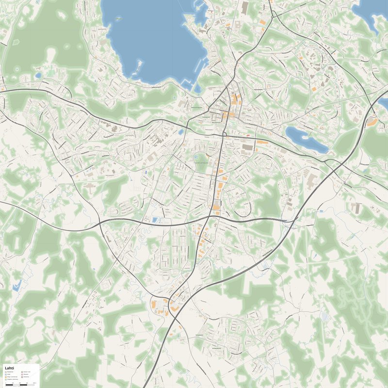 Printable street map poster of Lahti, Finland