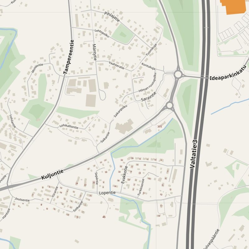 Lempäälä map with house numbers, hospitals, police and fire stations — printable PDF, Finland