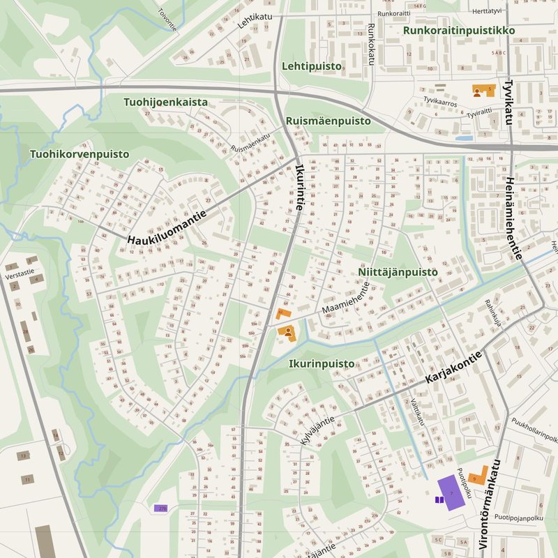 Nokia map with house numbers, hospitals, police and fire stations — printable PDF, Finland