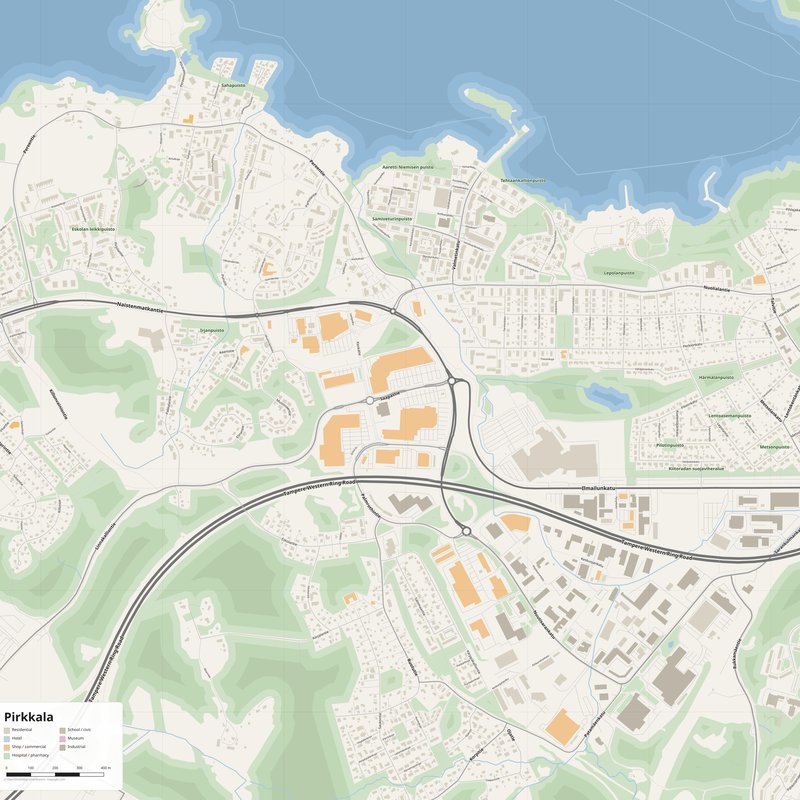 Pirkkala Map PDF — Printable Street Map Poster with House Numbers