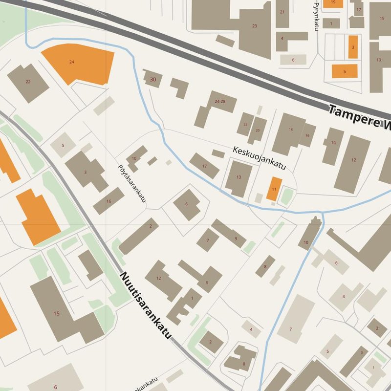 Pirkkala map with house numbers, hospitals, police and fire stations — printable PDF, Finland