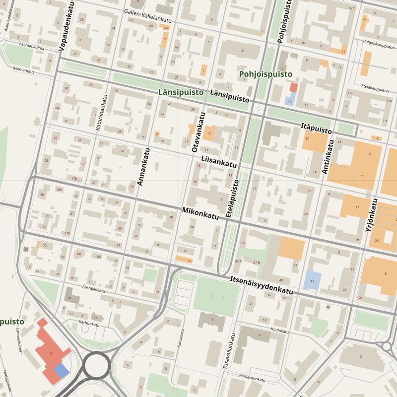 Pori street map with house numbers — printable address map PDF, Finland