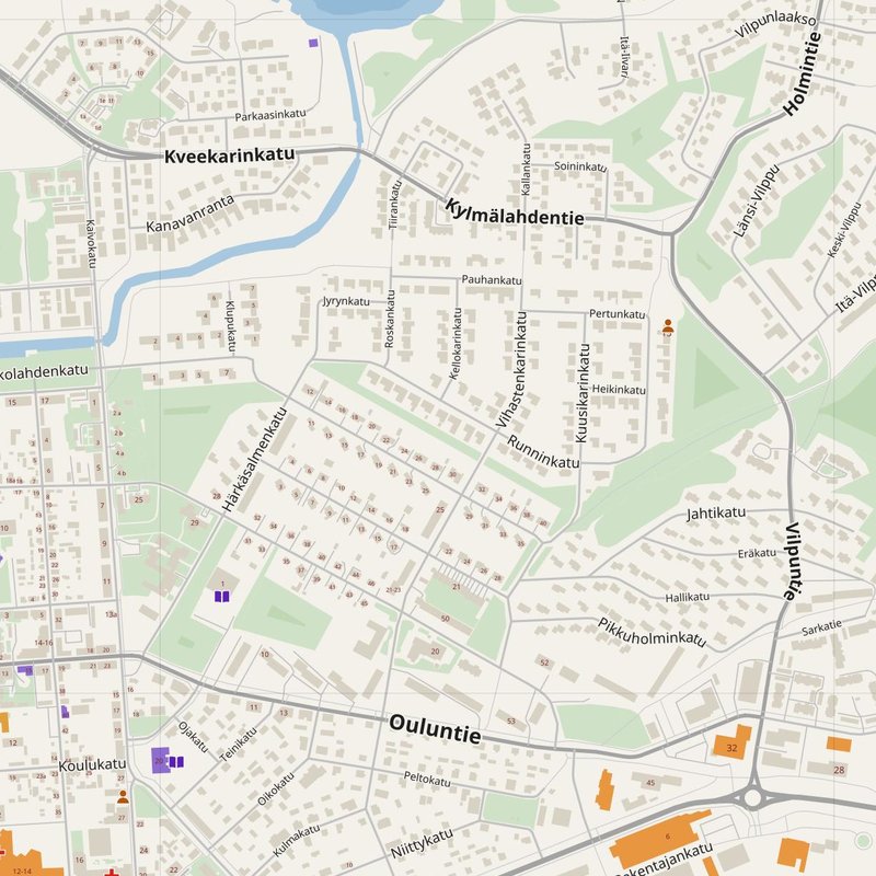 Raahe map with house numbers, hospitals, police and fire stations — printable PDF, Finland