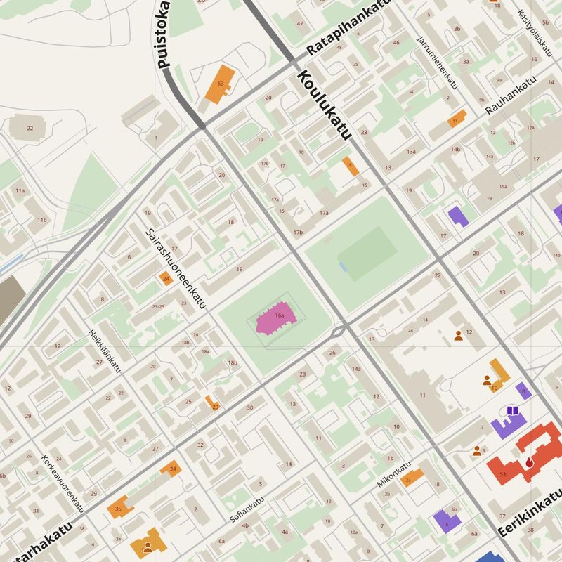 Raisio map with house numbers, hospitals, police and fire stations — printable PDF, Finland
