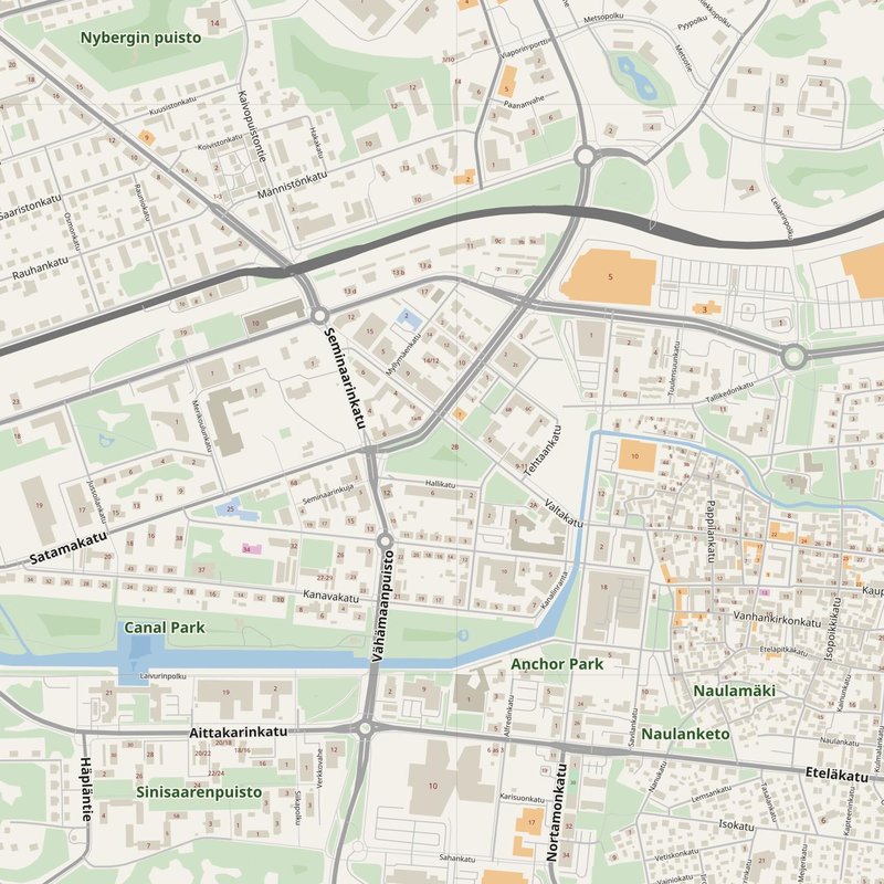 Rauma street map with house numbers — printable address map PDF, Finland