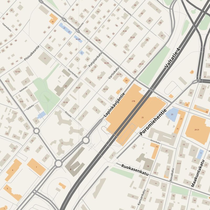 Rovaniemi street map with house numbers — printable address map PDF, Finland