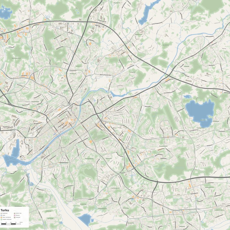Printable street map poster of Turku, Finland