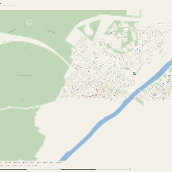 Achères map with house numbers, hospitals, police and fire stations — printable PDF, France