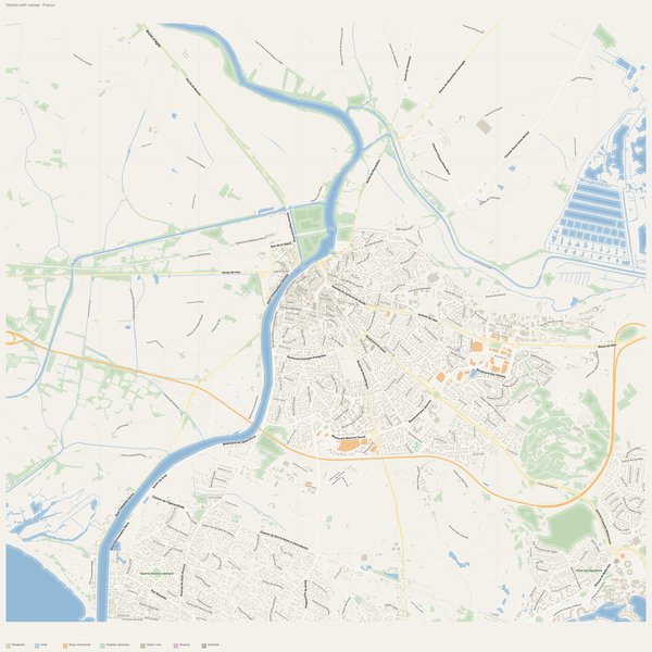 Free printable city map of Agde with all street names, France