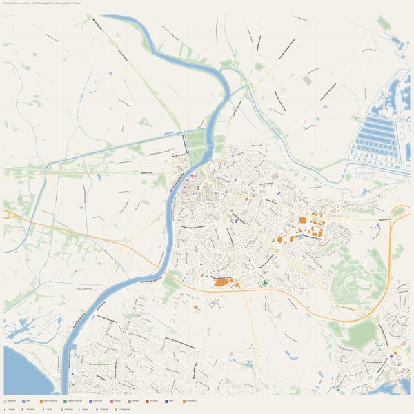 Agde map with house numbers, hospitals, police and fire stations — printable PDF, France