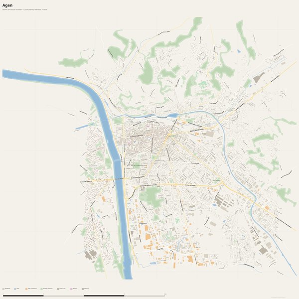 Agen street map with house numbers — printable address map PDF, France
