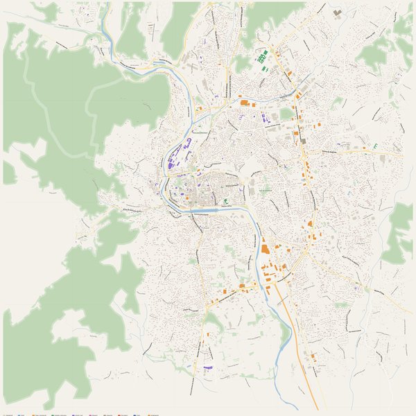 Alès map with house numbers, hospitals, police and fire stations — printable PDF, France