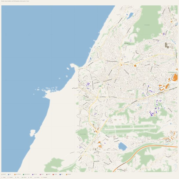 Anglet map with house numbers, hospitals, police and fire stations — printable PDF, France