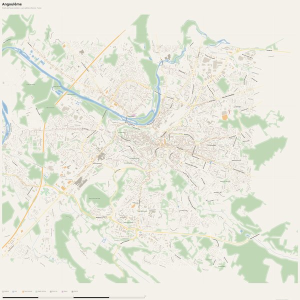 Angoulême street map with house numbers — printable address map PDF, France