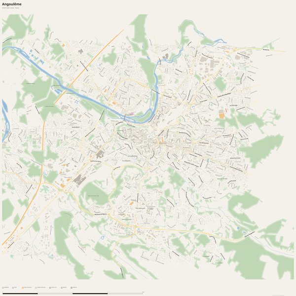 Free printable city map of Angoulême with all street names, France