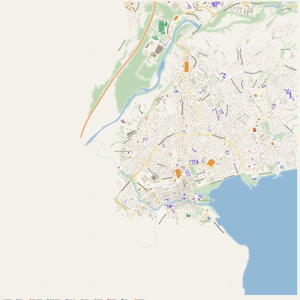 Annecy-le-Vieux map with house numbers, hospitals, police and fire stations — printable PDF, France