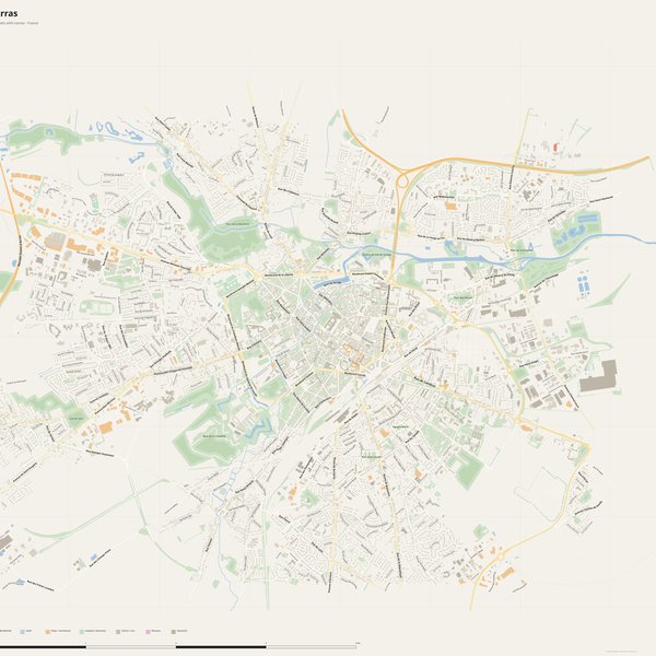 Free printable city map of Arras with all street names, France